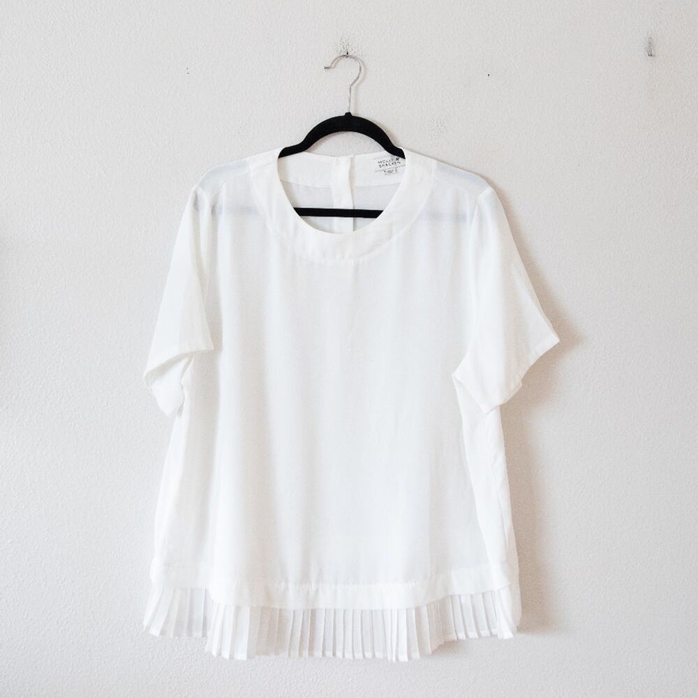 Molly Bracken White Pleated Hem Blouse